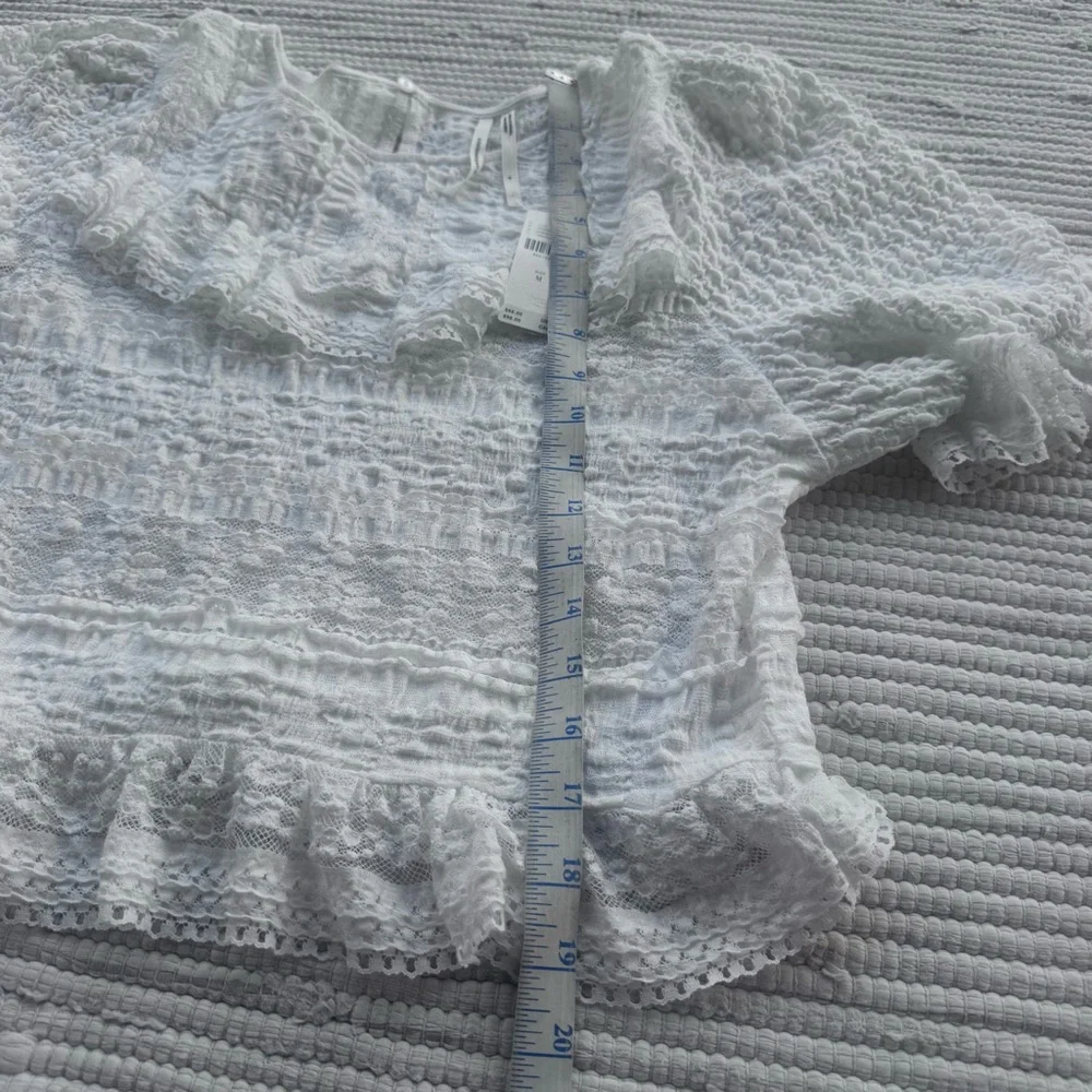 Anthro Lace Ruffle Blouse White Boho Romantic Top M NWT